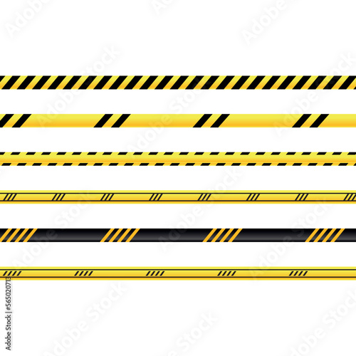 yellow color warning stripes vector. restrictive tapes with black stripes in flat style © Marina