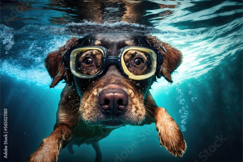 dog snorkeling in the sea , ai generated