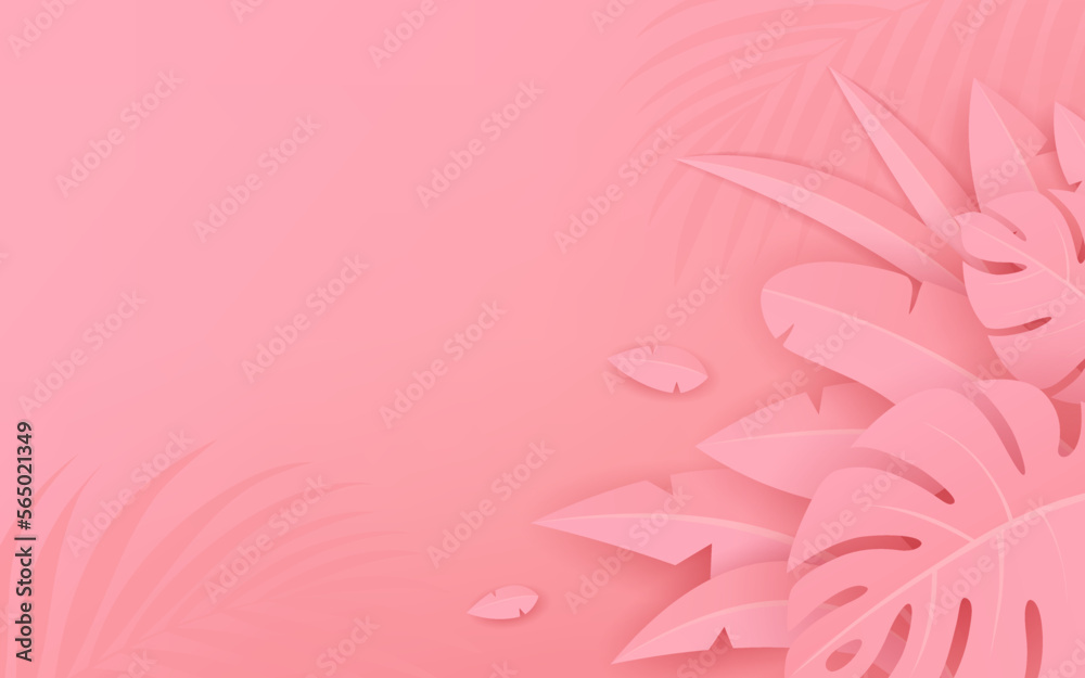 Pink leave paper cut design on pink background, EPS 10 Vector illustration
