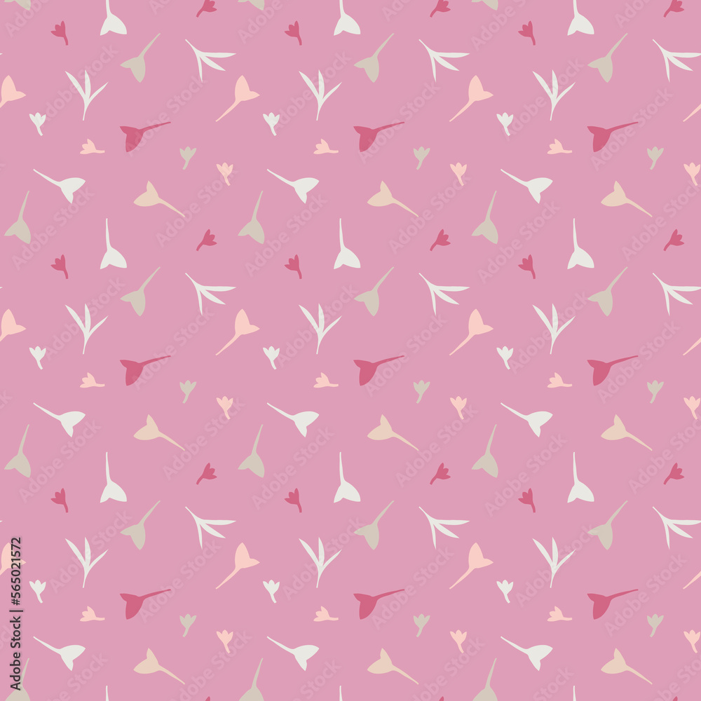Seamless ditsy pattern of small flowers or leaves on a pink background
Seamless ditsy pattern of small flowers or leaves on a pink background