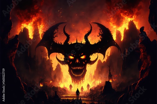 Hell demon illustration digital art painting. Generative AI.