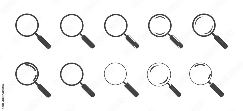 Magnifying glass instrument set icon, magnifying sign, glass, magnifier or loupe sign Magnifying glass instrument set icon, magnifying sign, glass, magnifier or loupe sign
