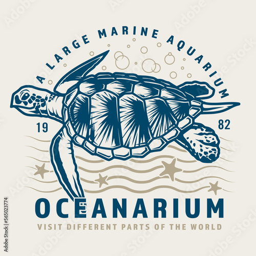 Sea turtle vintage emblem colorful