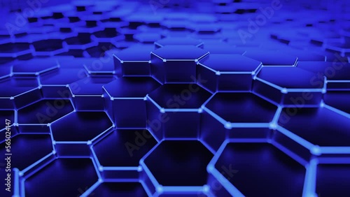 Futuristic Hexagon background. 3d render. Abstract blue Hexagonal pattern. Random motion. Seamless loop