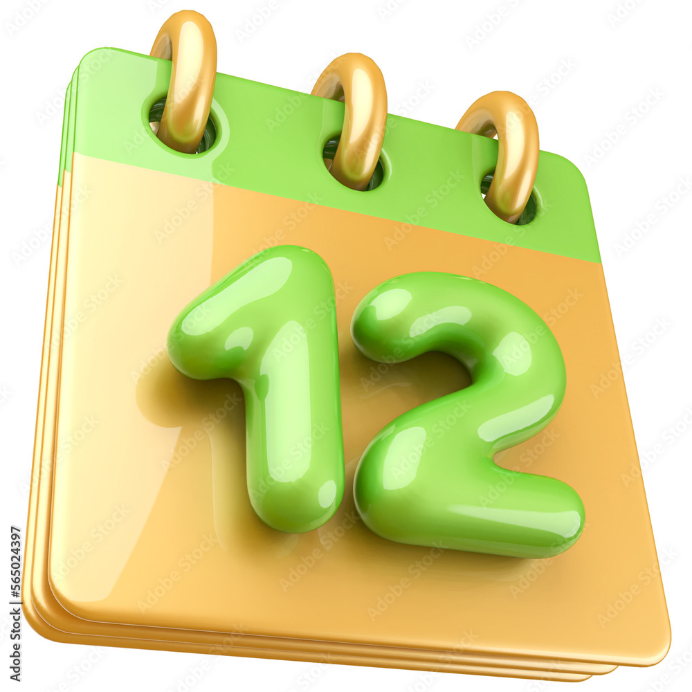 12th Day Of Month 3D Calendar Icon with generative AI 12th Day Of Month 3D Calendar Icon with generative AI