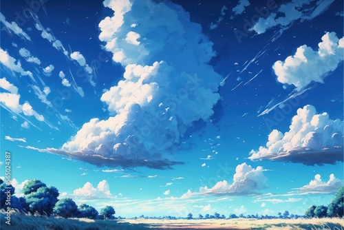 Anime style Cloudscape over an open plain  Abstract Art  Digital Illustration  Generative AI