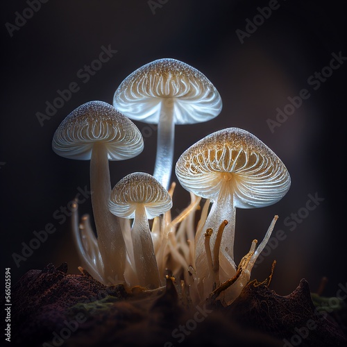Glowing mushrooms. Generative AI
