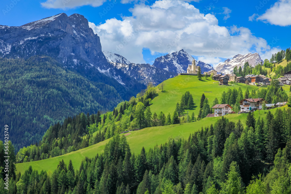 Dolomites italian alpine village of Colle Santa Lucia near Cortina and Giau Pass