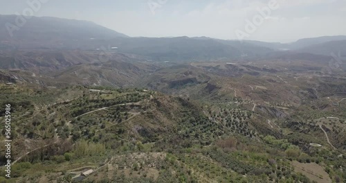 Drone shot of countryside in Sierra Nevada Spain.