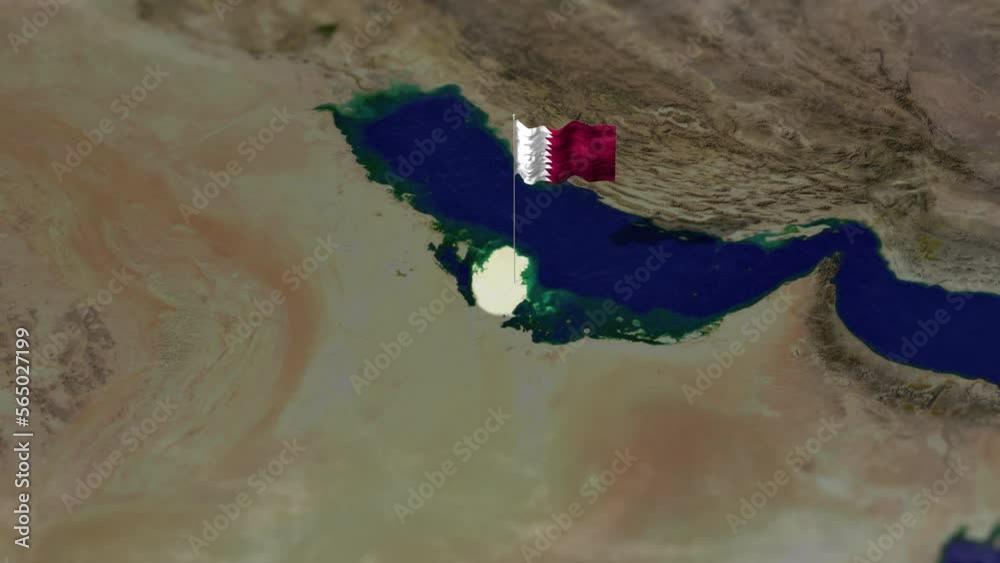 Map of Qatar, middle east with Qatari flag