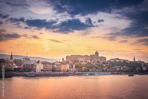 Above Budapest and Danube river cityscape at evening   Hungary
