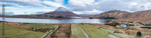 Aerial view of the GAA pitch next to Mount Errigal in Donegal - Ireland.