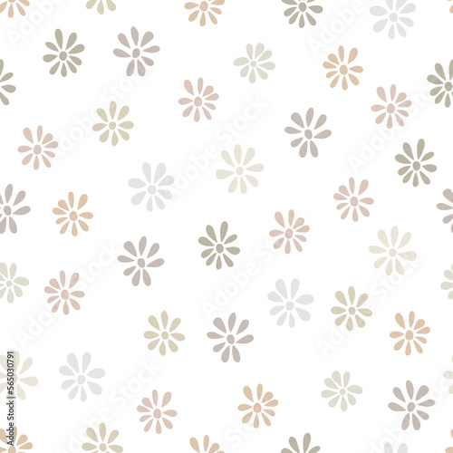Delicate daisies seamless pattern. Flower meadow in pastel colors. Floral vector background. Cute botanical design for fabric, packaging, office, beauty.