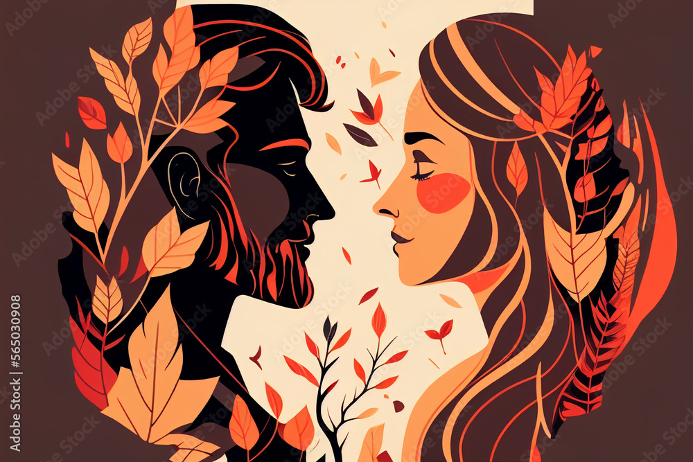 Happy Valentine's Day flat illustration. Boyfriend and girlfriend in cartoon style. Couple in love. Young man and girl looking at each other. Romantic partners on a date. Generative Ai. Happy Valentine's Day flat illustration. Boyfriend and girlfriend in cartoon style. Couple in love. Young man and girl looking at each other. Romantic partners on a date. Generative Ai.