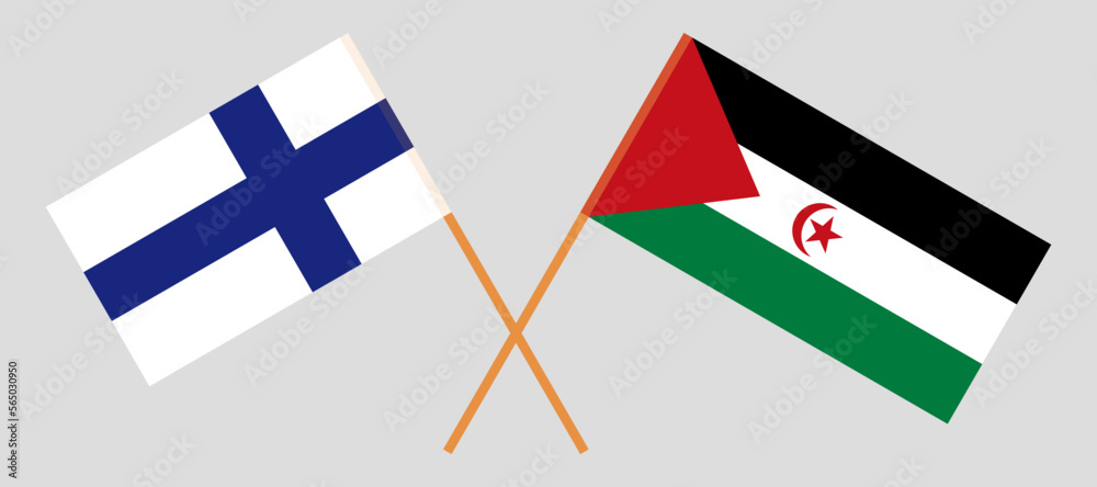 Crossed flags of Finland and Western Sahara. Official colors. Correct proportion