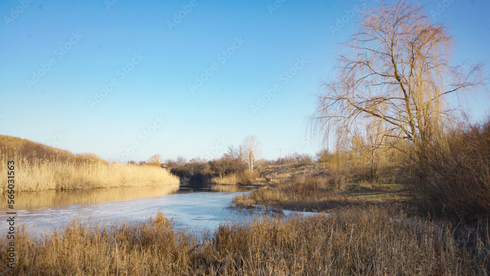 River landscape in the village