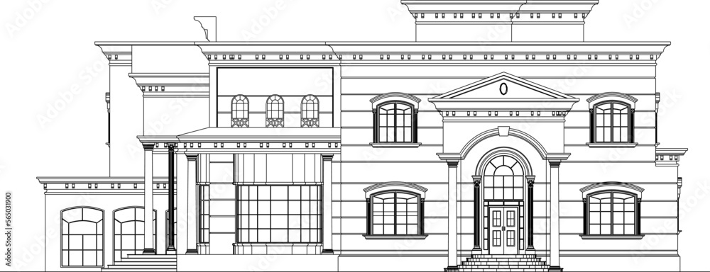 Vector sketch of vintage and classic mediterranean house design illustration