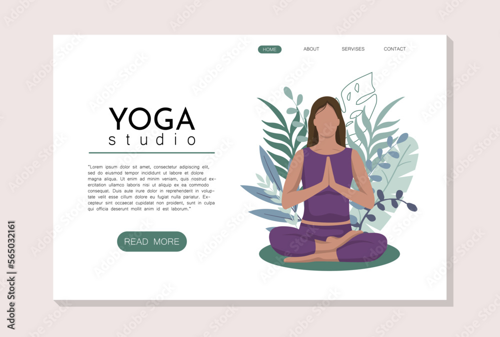 yoga landing page template. Modern flat design concept for web sites. Women doing yoga, Flat illustration vector design concept yoga landing page template. Modern flat design concept for web sites. Women doing yoga, Flat illustration vector design concept