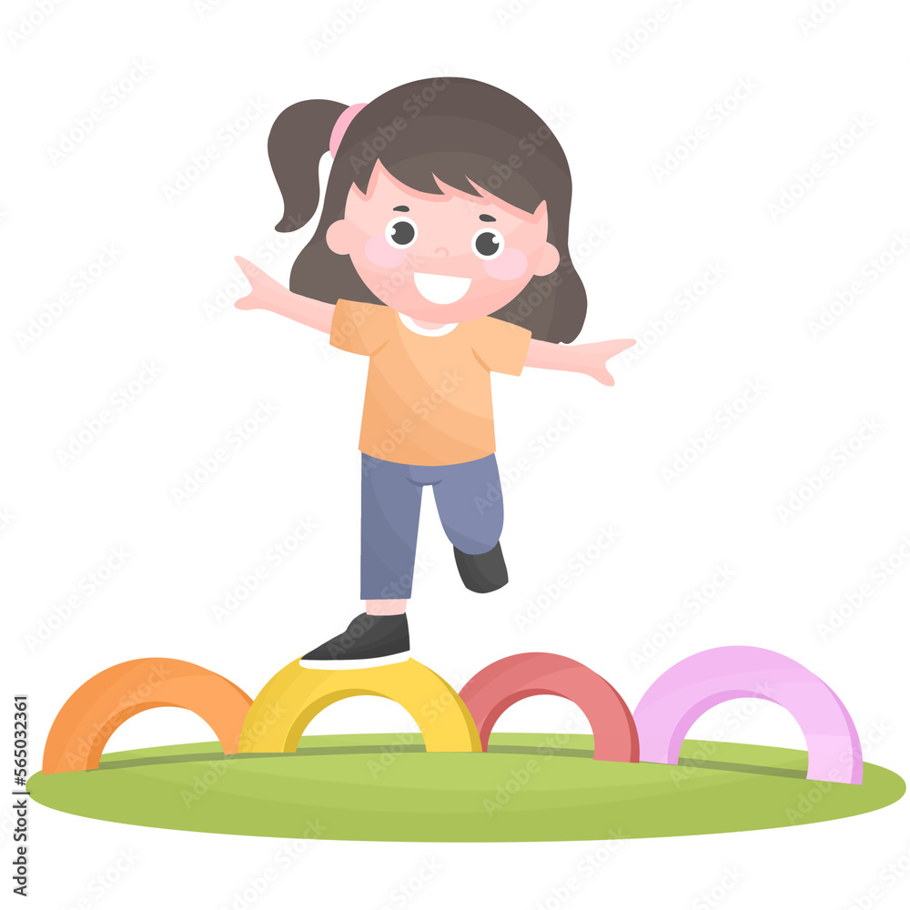 cute girl kid walking balance in playground
