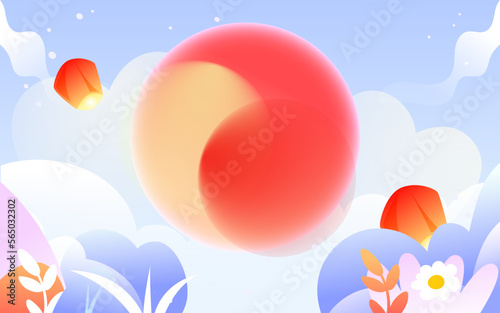 Valentines day couple on date, background with flowers and hearts, vector illustration