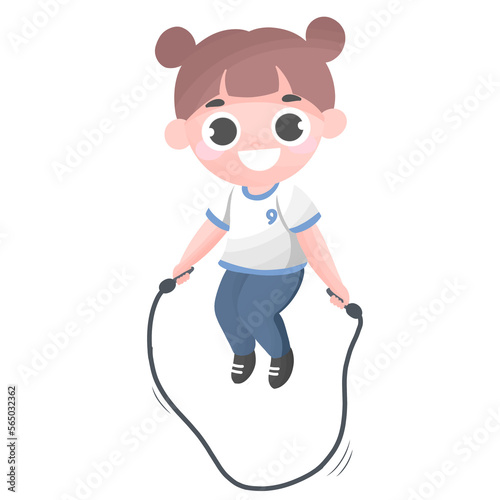 Happy cute girl kid jumping rope