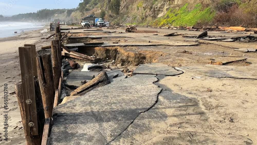 Damage near Rio del Mar Beach in California caused by storms in January 2023 Damage near Rio del Mar Beach in California caused by storms in January 2023