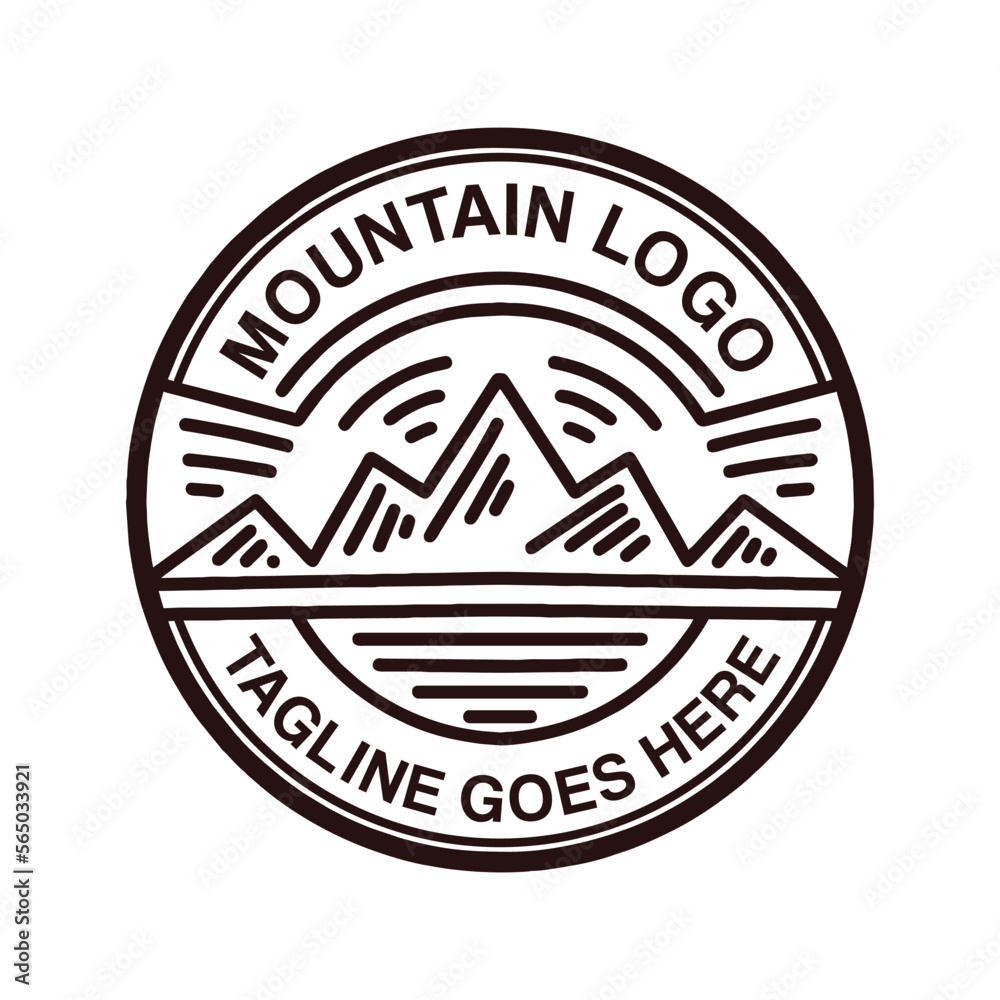 Monoline Mountain Logo adventure Vintage Emblem Vector Design badge illustration Symbol Icon