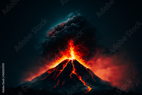 A fiery eruption of a volcano in the middle of the night © v.senkiv
