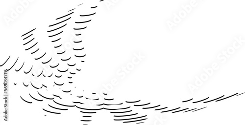 A swirling vector funnel of wave crests, sketchy squiggles. Contour whirlpool from sequences of curved strokes.