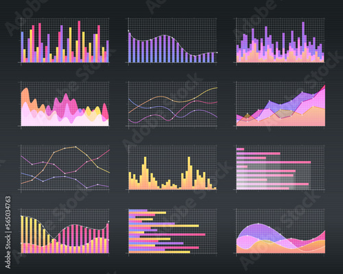 Abstract financial chart with uptrend line graph and numbers in stock market on gradient white color background. Trend lines, columns, market economy information background. Vector illustration