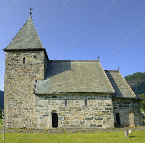 12-th century stone Hove Church (Hove kyrkje), a historic parish church in Vikoyri, Vik, Sogn og Fjordane county, Vestland county, Norway. photo