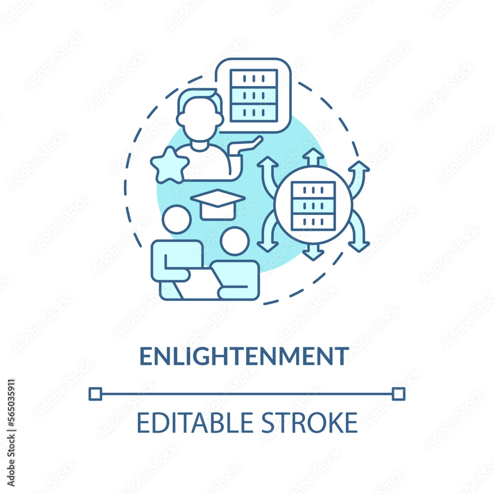 Enlightenment turquoise concept icon. Data organization skills. ICT literacy level abstract idea thin line illustration. Isolated outline drawing. Editable stroke. Arial, Myriad Pro-Bold fonts used Enlightenment turquoise concept icon. Data organization skills. ICT literacy level abstract idea thin line illustration. Isolated outline drawing. Editable stroke. Arial, Myriad Pro-Bold fonts used