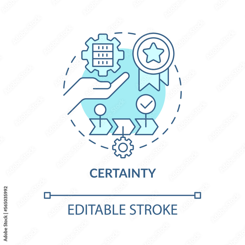 Certainty turquoise concept icon. Perform data handling steps. ICT literacy level abstract idea thin line illustration. Isolated outline drawing. Editable stroke. Arial, Myriad Pro-Bold fonts used Certainty turquoise concept icon. Perform data handling steps. ICT literacy level abstract idea thin line illustration. Isolated outline drawing. Editable stroke. Arial, Myriad Pro-Bold fonts used