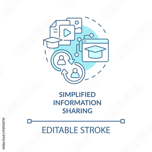 Simplified information sharing turquoise concept icon. ICT benefit in education abstract idea thin line illustration. Isolated outline drawing. Editable stroke. Arial, Myriad Pro-Bold fonts used