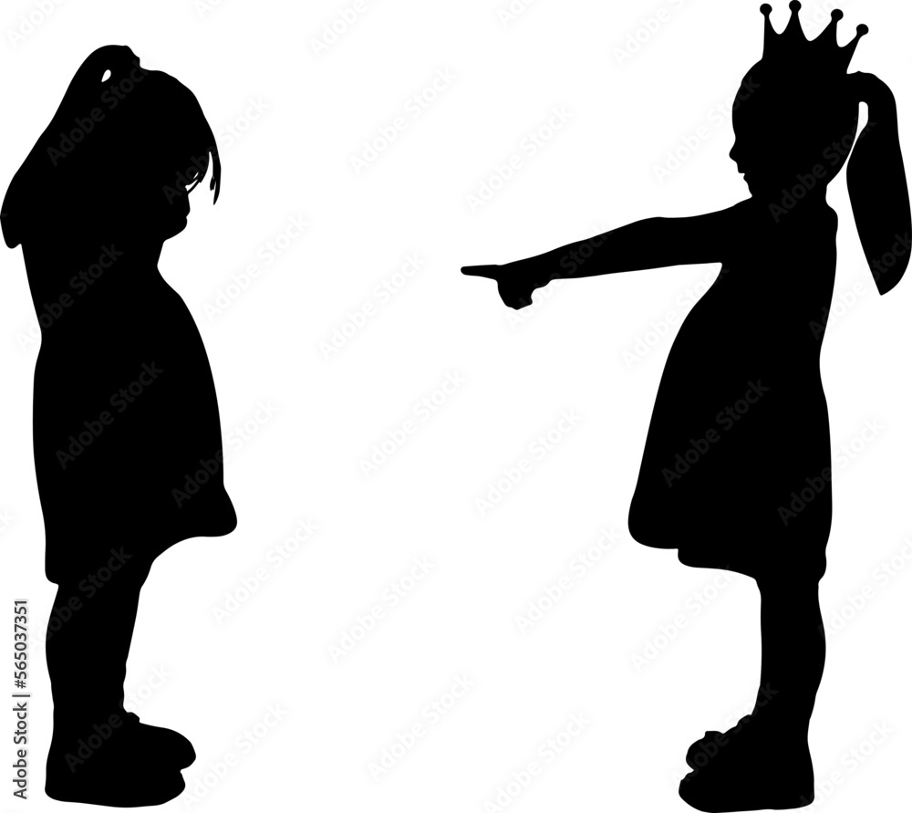 School bullying. Girl points finger at another crying girl. Concept of ...