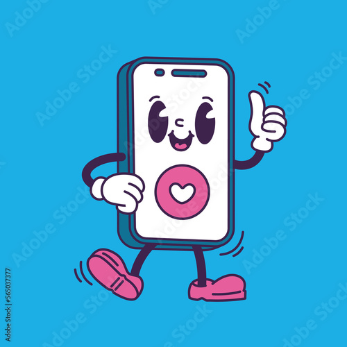 Phone in trendy groovy style gives you a thumbs up