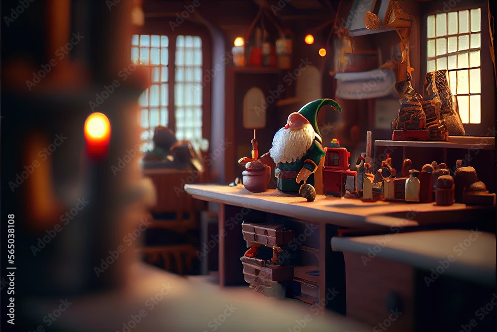 Diorama of Santa's workshop. 3d background.