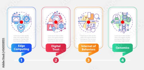 Information technology trends rectangle infographic template. Data visualization with 4 steps. Editable timeline info chart. Workflow layout with line icons. Myriad Pro-Bold, Regular fonts used