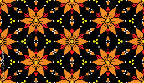 Geometric ethnic pattern seamless flower color oriental.
seamless pattern.Design for fabric,curtain,black background, carpet, shawl,clothing,wrapping, Batik,fabric,handkerchief,Vector illustration.