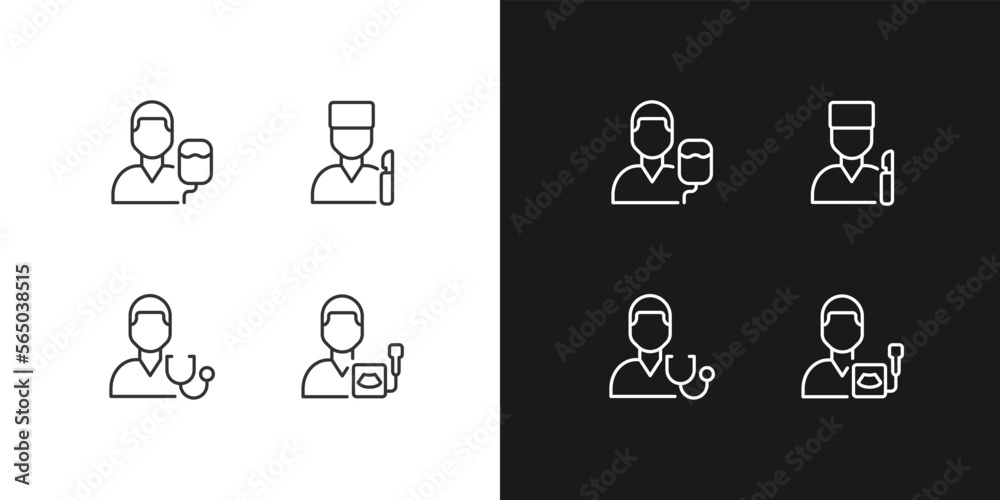 Diagnostics and treatment pixel perfect linear icons set for dark, light mode. Surgery and intensive care. Ultrasound. Thin line symbols for night, day theme. Isolated illustrations. Editable stroke Diagnostics and treatment pixel perfect linear icons set for dark, light mode. Surgery and intensive care. Ultrasound. Thin line symbols for night, day theme. Isolated illustrations. Editable stroke