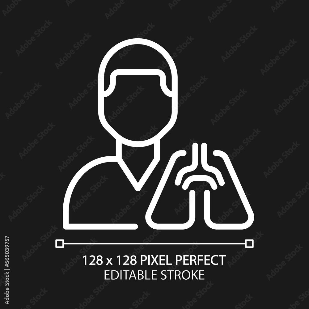 Pulmonology pixel perfect white linear icon for dark theme. Lungs ...