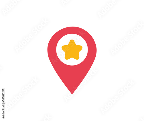 Star pin flat icon. Favorite place map pointer. Map pointer with star. Map marker vector design and illustration.
