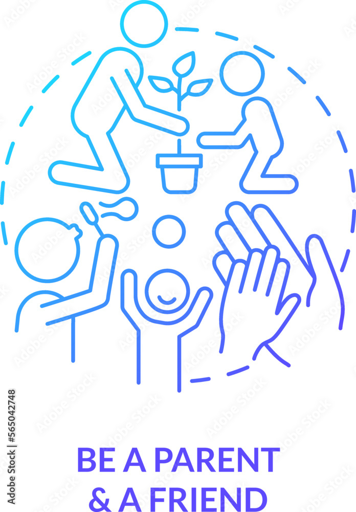 Be parent and friend blue gradient concept icon. Trustful relationship. Peaceful teen raising tip abstract idea thin line illustration. Isolated outline drawing. Myriad Pro-Bold font used