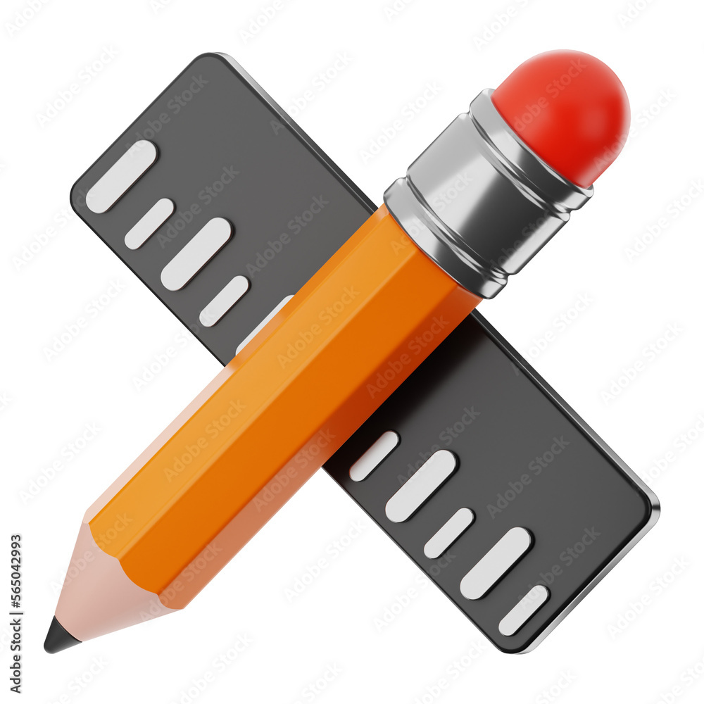 Premium Pencil and ruler icon 3d rendering on isolated background PNG Premium Pencil and ruler icon 3d rendering on isolated background PNG