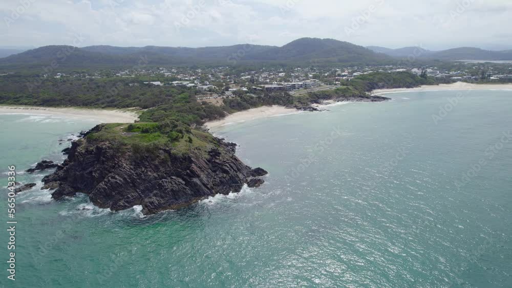 Norries Headland And Blue Ocean At Cabarita Beach In NSW, Australia - aerial drone shot Norries Headland And Blue Ocean At Cabarita Beach In NSW, Australia - aerial drone shot
