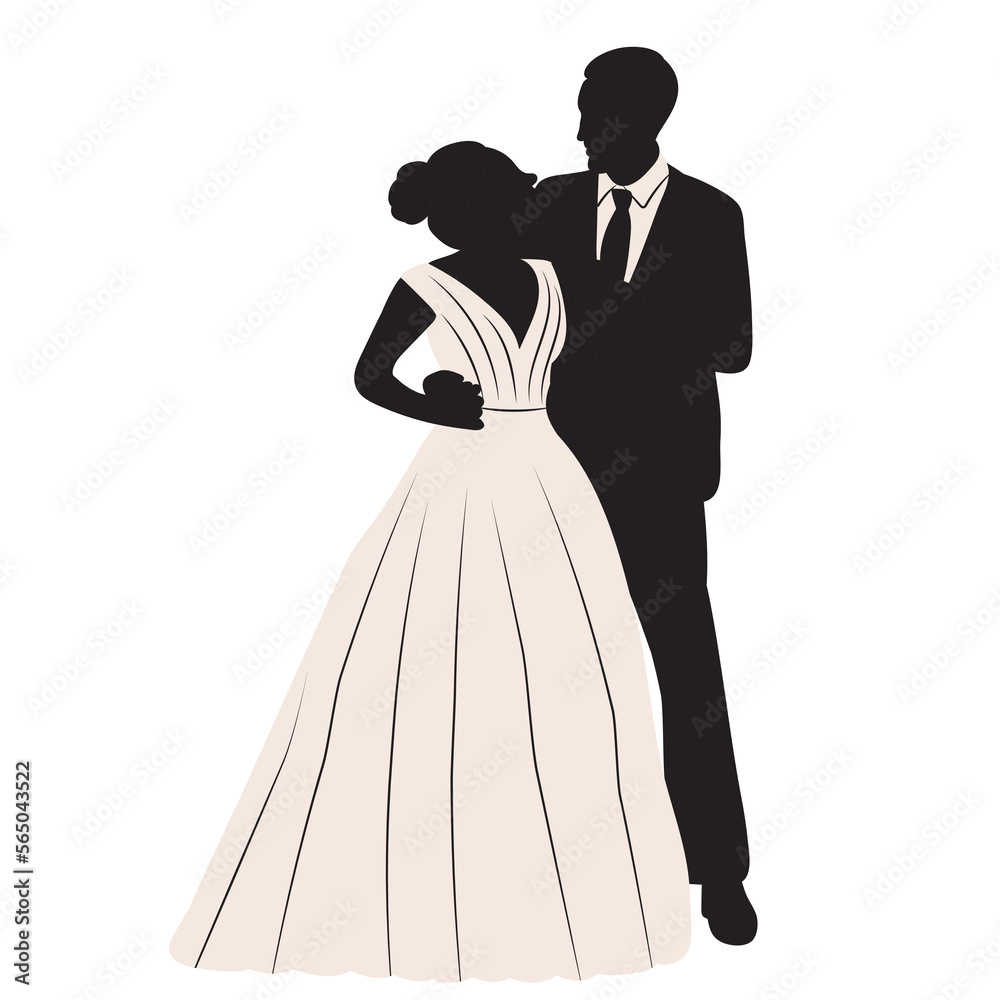bride and groom in white dress silhouette,design