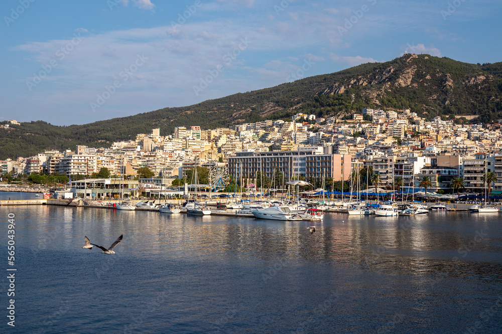 Kavala Marina with the City and hills behinds it, Northern Greece.
