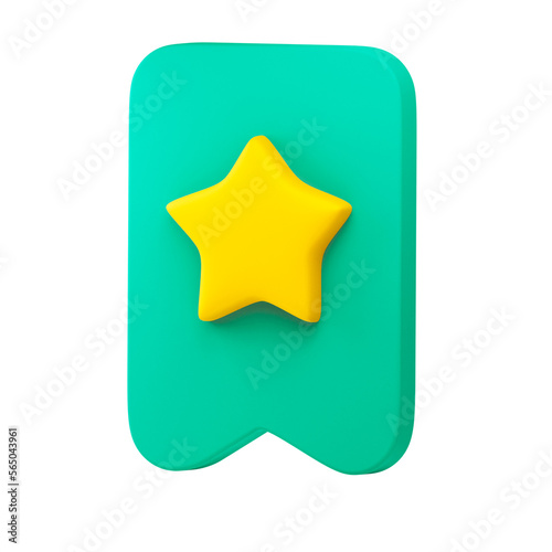 Realistic bookmark 3D . Concept of label star on isolated on minimal background . 3d Rendering