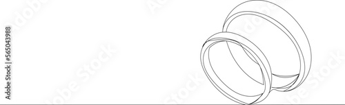 wedding rings of the bride and groom drawing in one continuous line on a white background, vector
