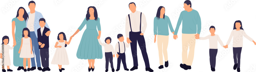 parents and children in flat style, isolated vector